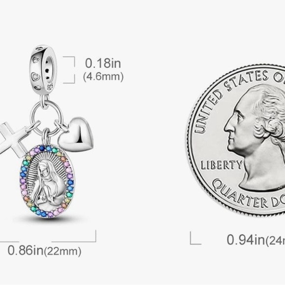 Catholic Virgin Mary and cross sterling silver charm Pandora like bracel… - Picture 2 of 2